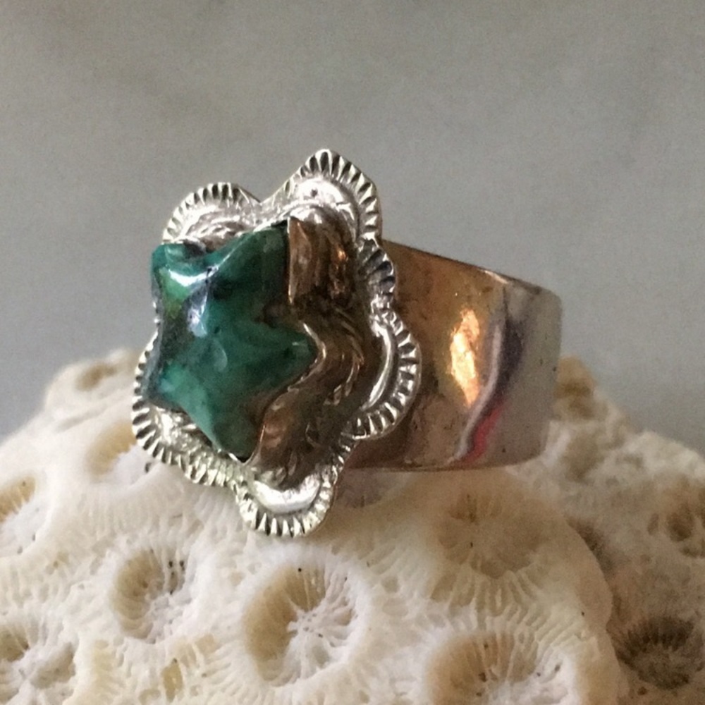 Native American Sterling Silver Turquoise Star Adjustable Ring